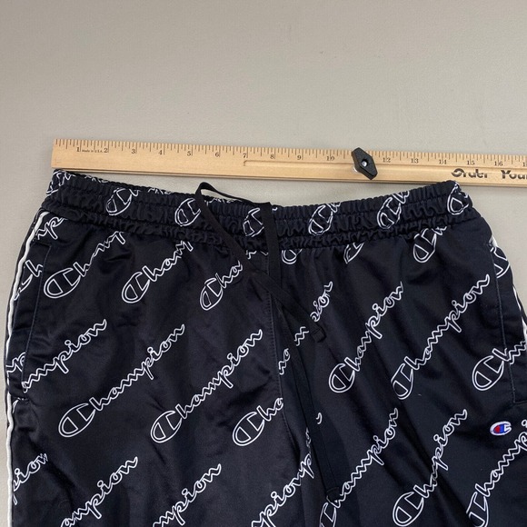 Champion Womens Track Pants Allover Logo Print Size Large Black Pockets Jogger - Picture 8 of 14